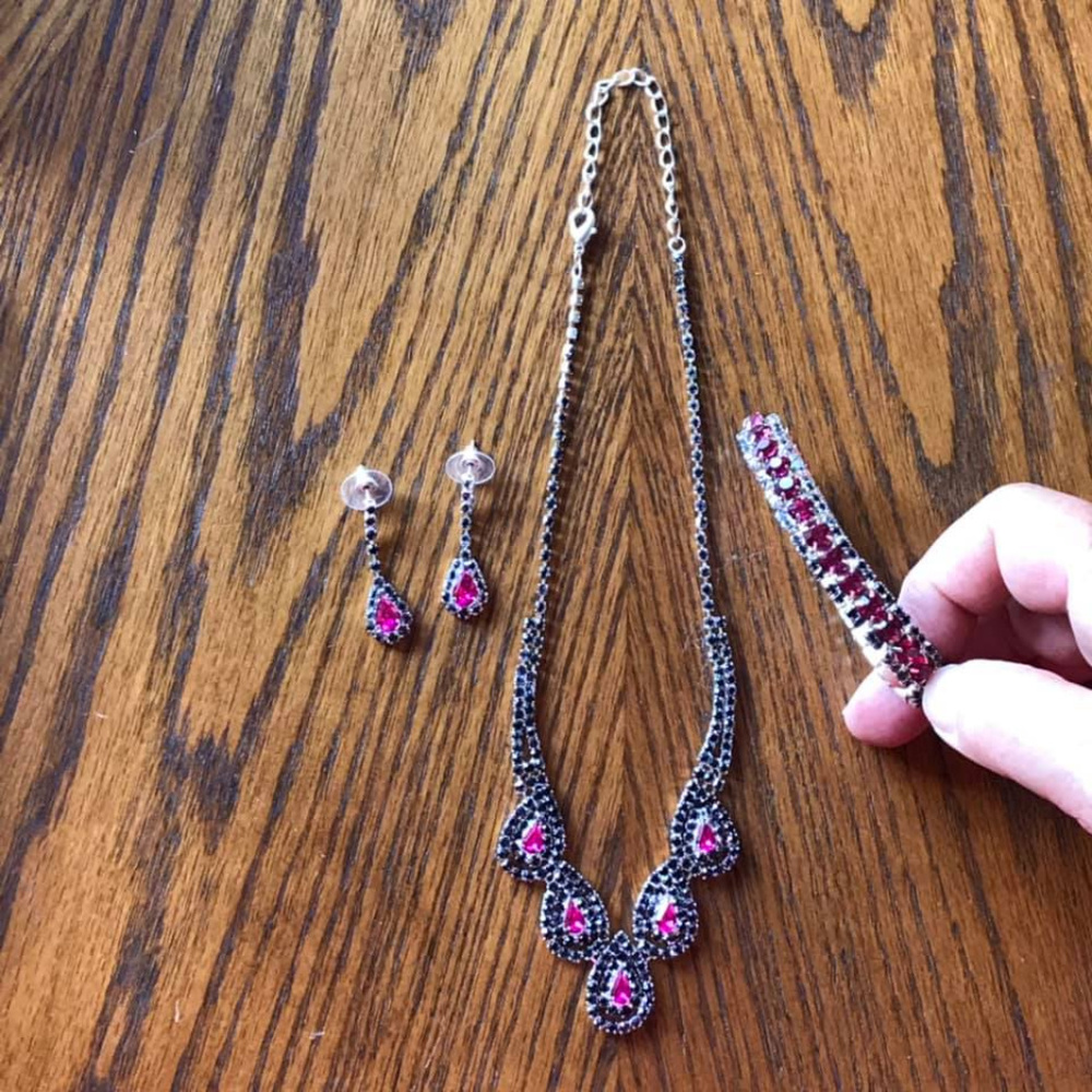 Rhinestone Rose Pink Jewelry Set FORMAL 984